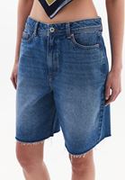 Women Blue Mid-Rise Bermuda Shorts