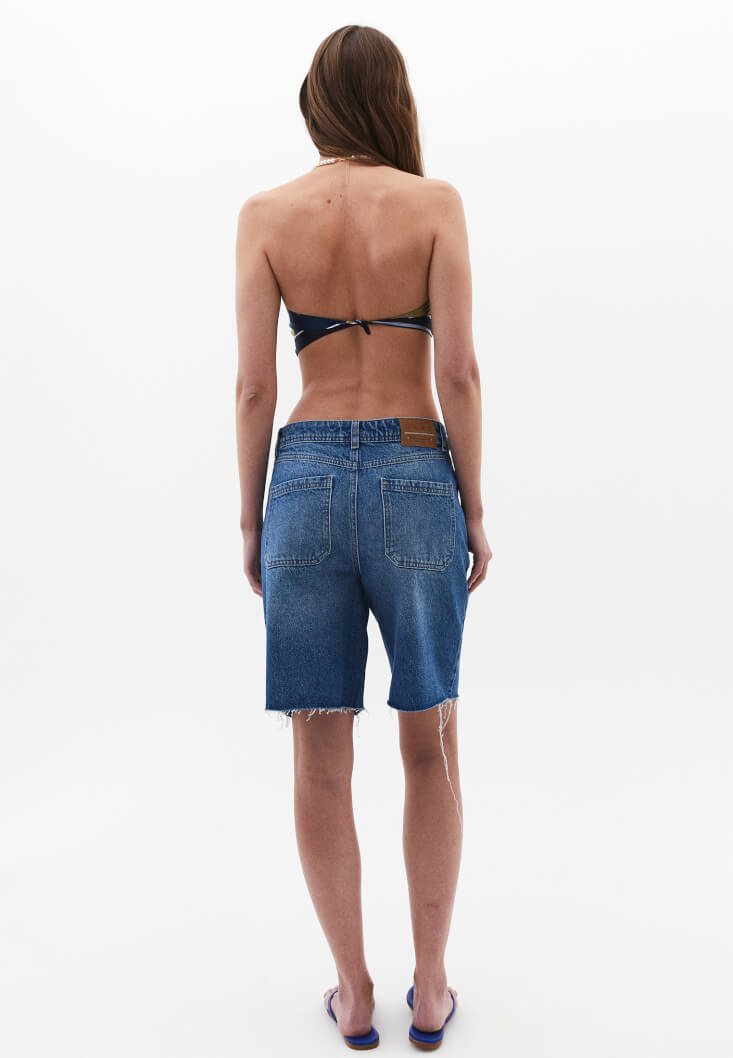 Women Blue Mid-Rise Bermuda Shorts