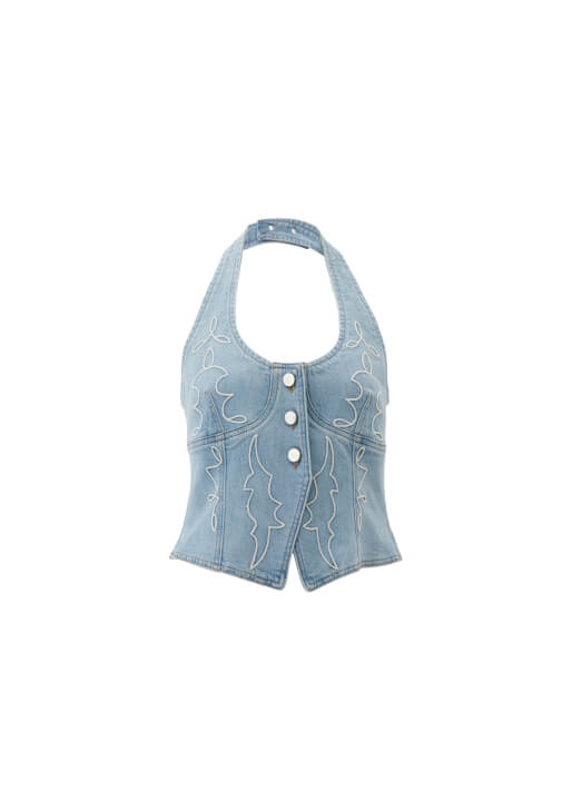 Nakışlı Denim Yelek ve Pantolon Kombini