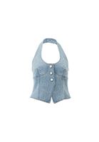 Bayan Mavi Nakışlı Denim Yelek