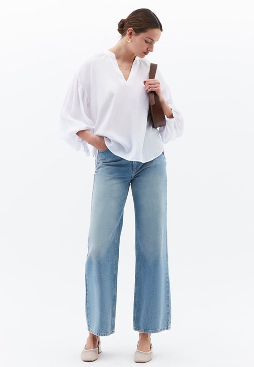 Keten Oversize Bluz ve Wide-Leg Pantolon Kombini
