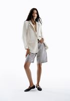 Bayan Bej Keten Karışımlı Oversize Blazer Ceket ( TENCEL™ )