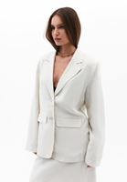 Bayan Bej Keten Karışımlı Oversize Blazer Ceket ( TENCEL™ )