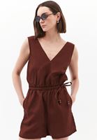Women Brown Linen-Blend Belted Jumpsuit (Tencel)