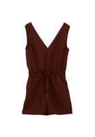 Women Brown Linen-Blend Belted Jumpsuit (Tencel)