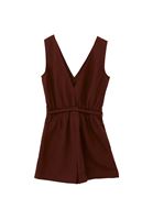 Women Brown Linen-Blend Belted Jumpsuit (Tencel)