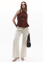 Bayan Bej Keten Karışımlı Wide-Leg Pantolon ( TENCEL™ )