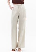 Bayan Bej Keten Karışımlı Wide-Leg Pantolon ( TENCEL™ )