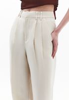 Bayan Bej Keten Karışımlı Wide-Leg Pantolon ( TENCEL™ )