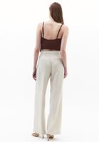 Bayan Bej Keten Karışımlı Wide-Leg Pantolon ( TENCEL™ )