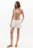 Women Cream Linen-Blend High-Waisted Shorts (Tencel)