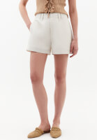 Women Cream Linen-Blend High-Waisted Shorts (Tencel)