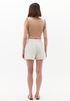 Women Cream Linen-Blend High-Waisted Shorts (Tencel)