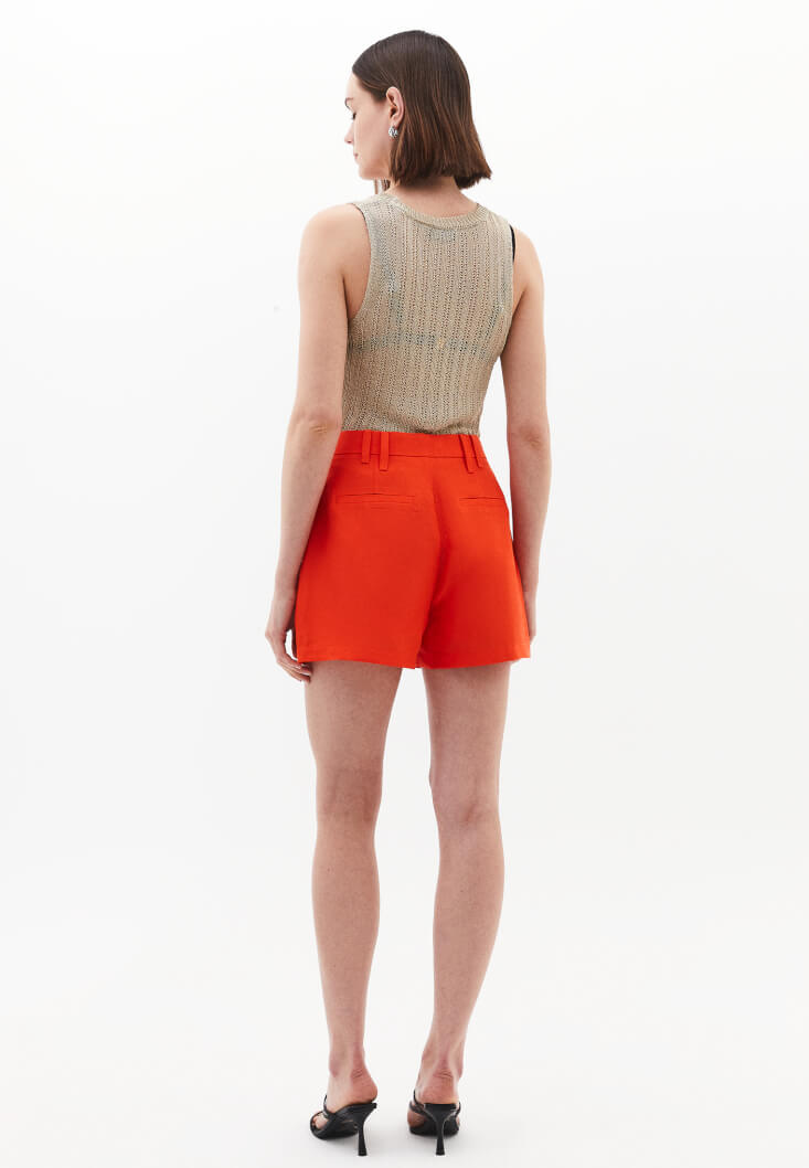 Women Orange Linen-Blend High-Waisted Shorts (Tencel)