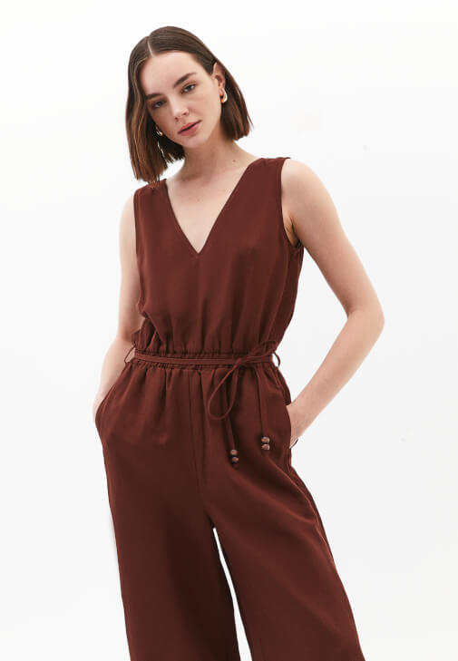 ★PLAGE_seoul★ Textured Square Longline Top_Brown Celo Square-Neck Relaxed Top | The Editor's Market