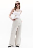 Women Cream Linen-Blend High-Waist Wide-Leg Pants