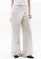 Women Cream Linen-Blend High-Waist Wide-Leg Pants