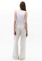 Women Cream Linen-Blend High-Waist Wide-Leg Pants
