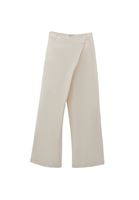 Women Cream Linen-Blend High-Waist Wide-Leg Pants