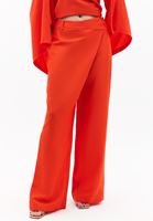 Women Orange Linen-Blend High-Waist Wide-Leg Pants