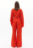 Women Orange Linen-Blend High-Waist Wide-Leg Pants