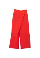 Women Orange Linen-Blend High-Waist Wide-Leg Pants