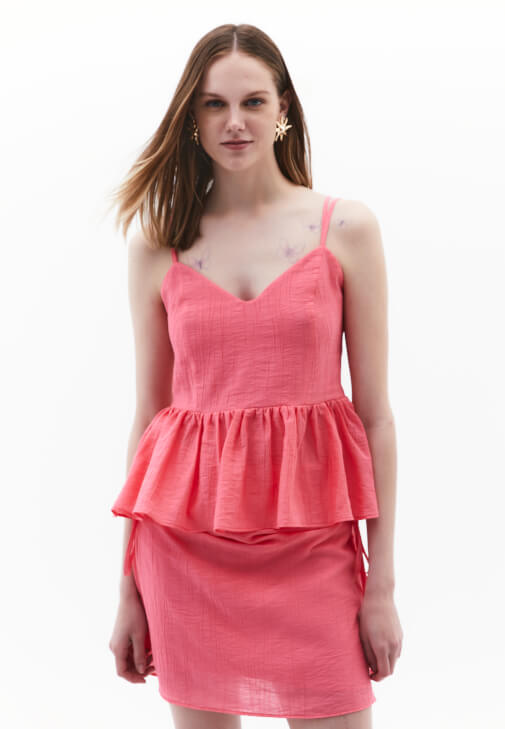 Fırfırlı Tencel Bluz ve Etek Kombini