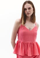 Women Pink V-Neck Ruffled Blouse