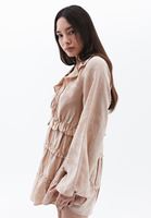 Women Beige Mini Dress with Puff Sleeves