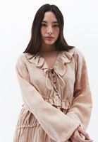 Women Beige Mini Dress with Puff Sleeves