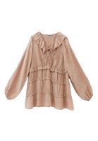 Women Beige Mini Dress with Puff Sleeves