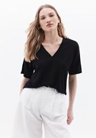 Bayan Siyah V Yaka Oversize Tişört ( TENCEL™ )
