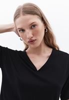 Bayan Siyah V Yaka Oversize Tişört ( TENCEL™ )