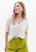 Bayan Krem V Yaka Oversize Tişört ( TENCEL™ )