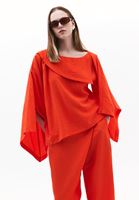 Women Orange Asymmetric Neckline Blouse