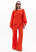 Women Orange Asymmetric Neckline Blouse
