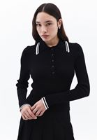 Women Mixed Polo Neck Knitwear Sweater