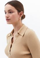 Women Beige Polo Neck Knitwear Sweater