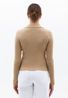 Women Beige Polo Neck Knitwear Sweater