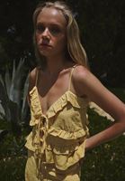 Women Yellow Ruffled Linen-Blend Blouse
