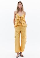 Women Yellow Ruffled Linen-Blend Blouse