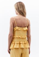 Women Yellow Ruffled Linen-Blend Blouse