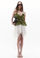 Women Green Ruffled Linen-Blend Blouse
