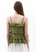 Women Green Ruffled Linen-Blend Blouse