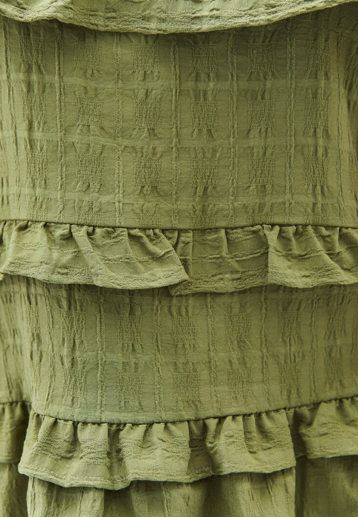 Women Green Ruffled Linen-Blend Blouse