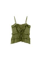 Women Green Ruffled Linen-Blend Blouse
