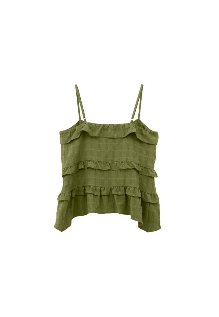 Women Green Ruffled Linen-Blend Blouse