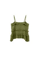 Women Green Ruffled Linen-Blend Blouse