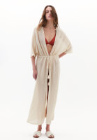Women Beige Lace-Detail Long Kimono