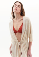 Women Beige Lace-Detail Long Kimono